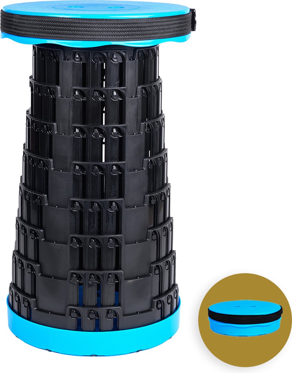 Merkloos Alora opvouwbare kruk extra strong blauw telescopische kruk 250 kg inklapbare kruk draagbaar kampeerstoel opstapkrukje