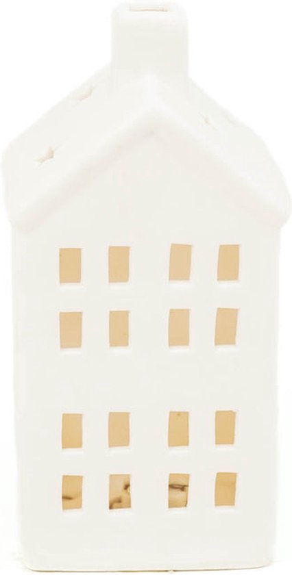 Housevitamin - Dolomieten Huisje / Kerstversiering - met Led verlichting - 9X6,5X14 cm ( S ) – Wit