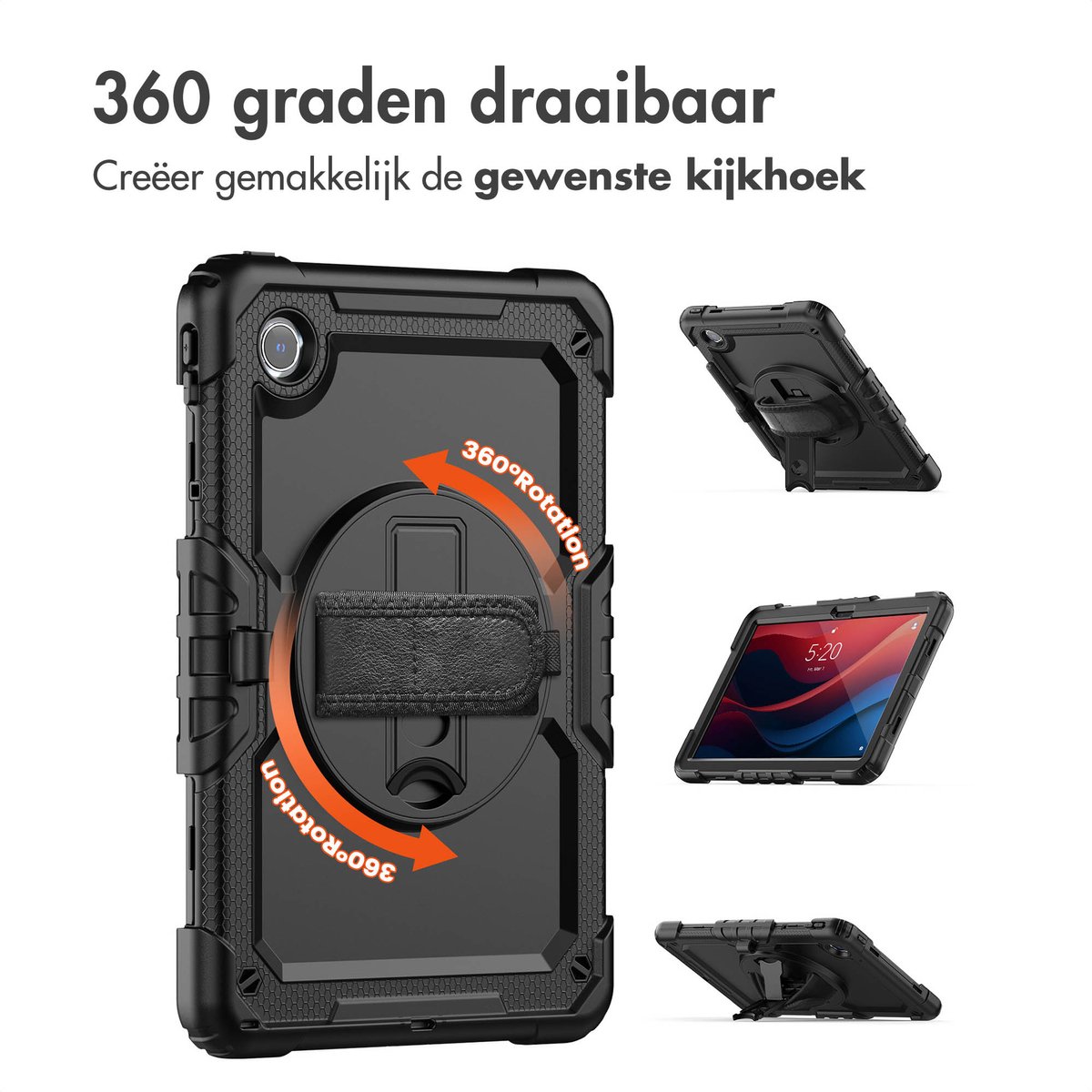 Accezz Tablet Hoes Geschikt voor Lenovo Tab M11 - Accezz Rugged Backcover Shoulder Strap - Zwart