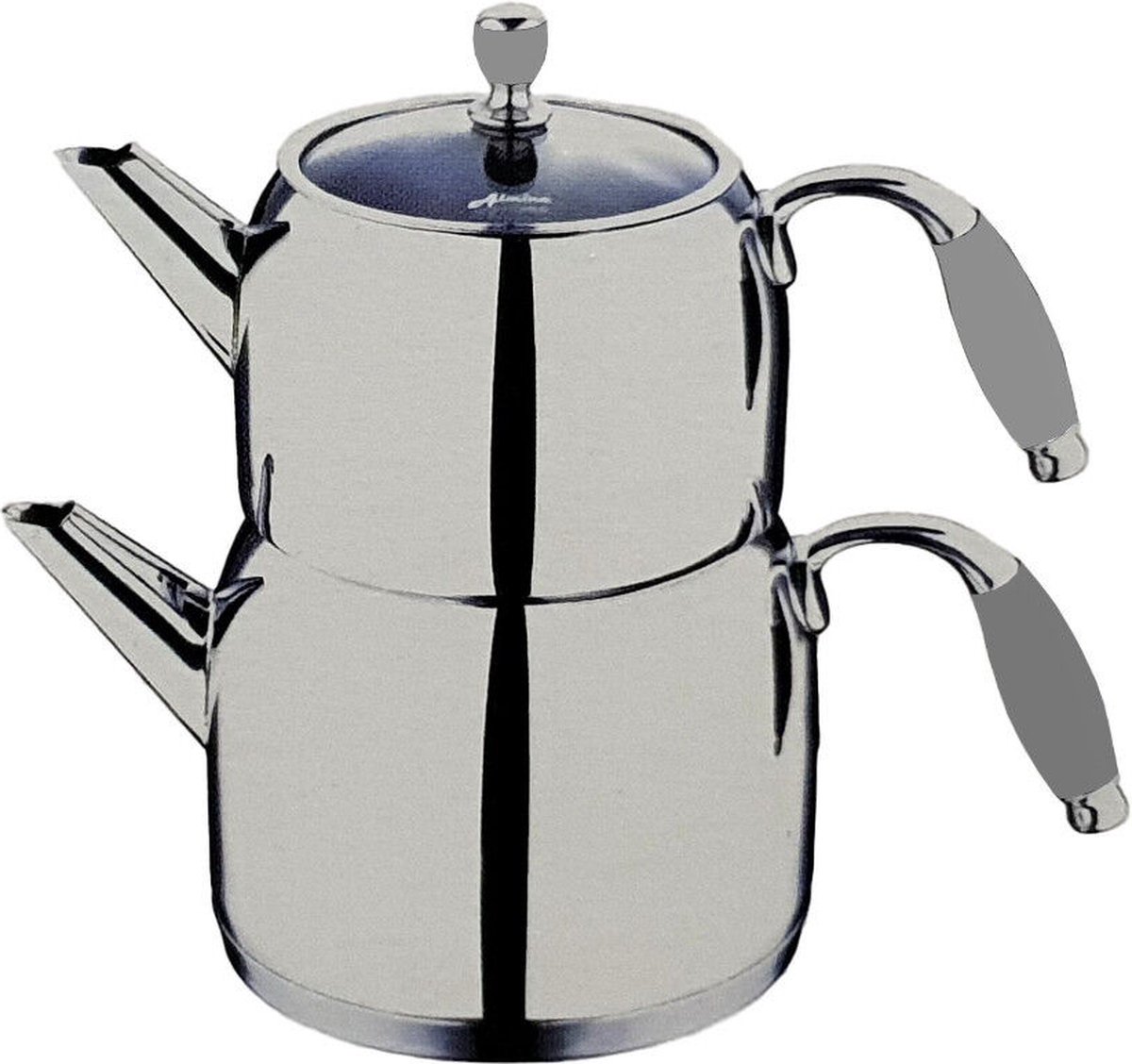 Almina Turkse theepot A-307 theemaker 3 liter (2l+1l) 18/10 roestvrij staal inductie 3,0 liter-(2l+1l) zilver