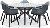 LUX outdoor living Cervo Grey/Montreux dining tuinset 6-delig | polywood + kunststof | 144cm rond | 5 personen