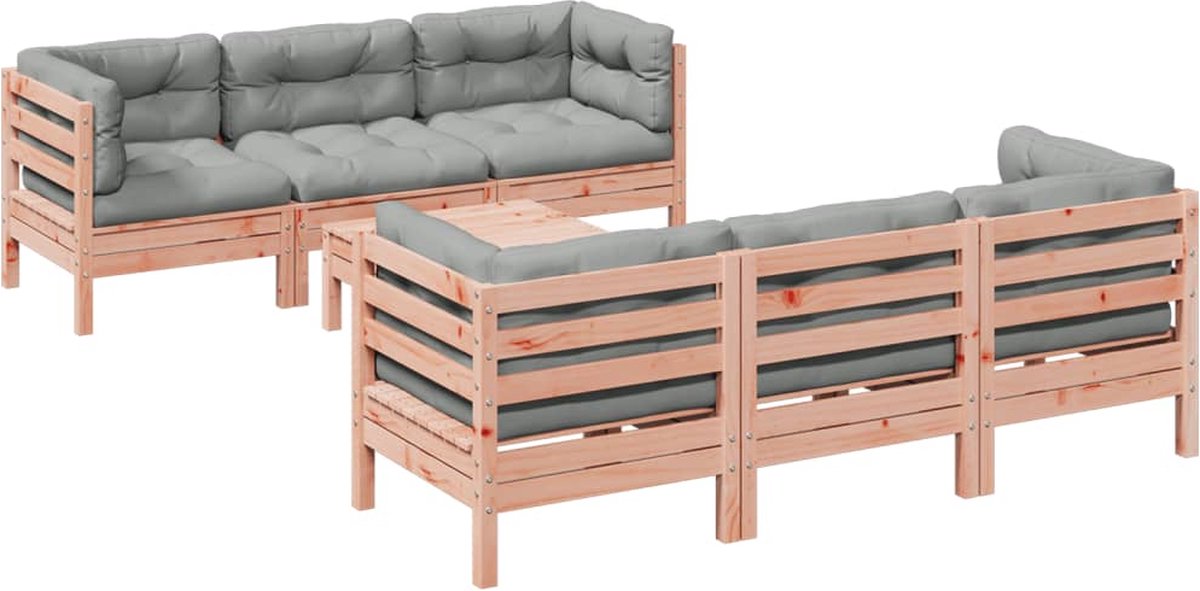 vidaXL 7-delige - Loungeset - met - kussens - massief - douglas - vurenhout grijs