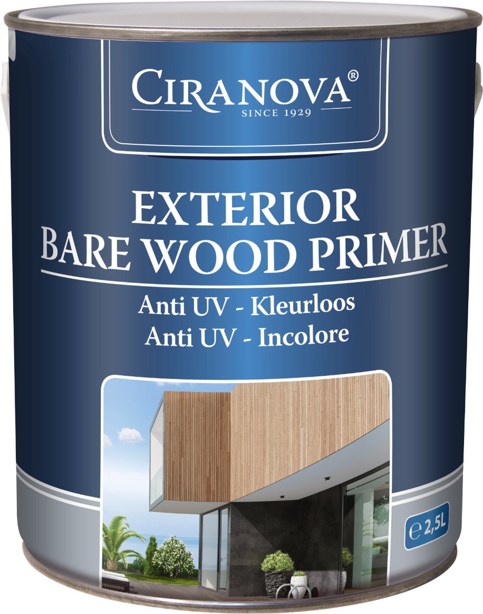 Ciranova Exterior Bare Wood Primer - 2,5 liter - Kleurloos - Beschermende Houtprimer