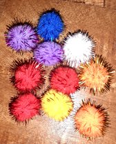 10 glitterpompoms - pompons glitter - feest 10x pompom - 30mm - 3cm - pom-poms oranje rood blauw wit paars