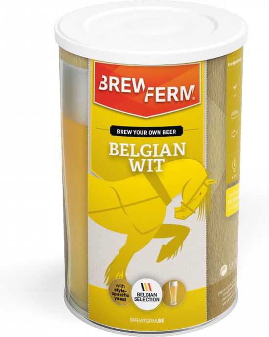 Brewferm® bierkit Belgian Wit - bier brouwen - goudkleurig bier - brouw thuis 15 liter verfrissend en kruidig tarwebier van hoge gisting – bierconcentraat – Craft Beer