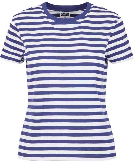 Urban Classics - Regular Striped Dames T-shirt - XXL - Wit/Blauw