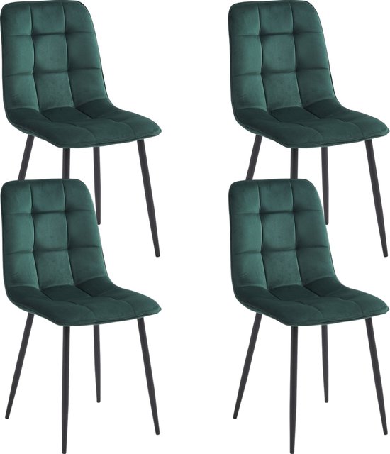 Colenis - Ela Dining Chair - Set de 4 - Vert - Velours - Velours - Industriel
