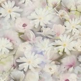Bloemen behang Profhome 387221-GU vliesbehang hardvinyl warmdruk in reliëf glad met bloemen patroon mat wit groen pastelviolet roze 5,33 m2