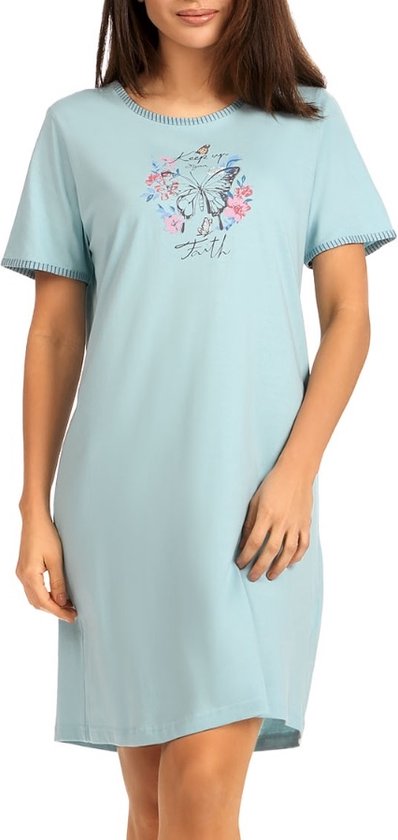 Comtessa - Dames Nachthemd - 100cm - Katoen - Blauw - Maat 42