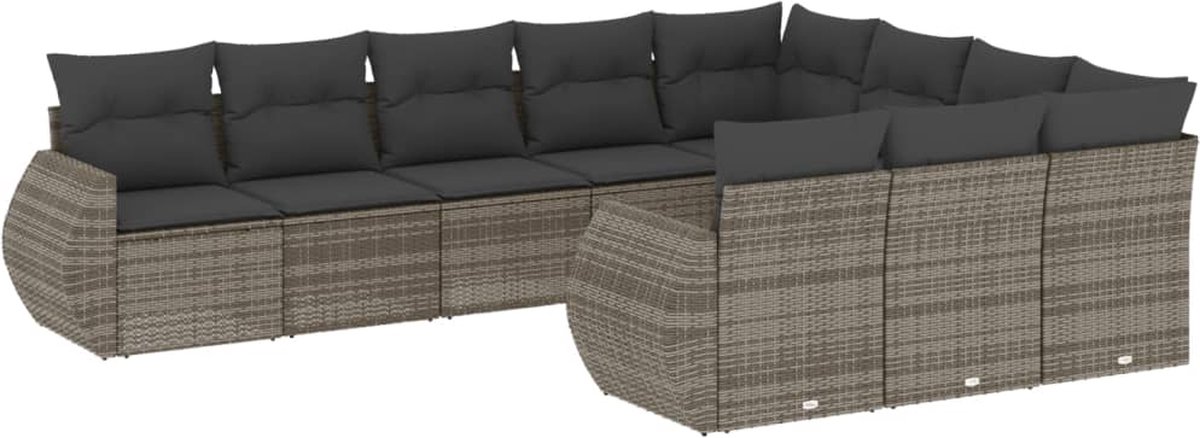 vidaXL 10-delige - Loungeset - met - kussens - poly - rattan - grijs