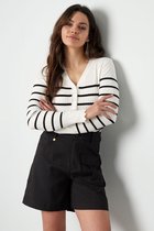 Gestreepte trui V-hals - dames top - nieuwe collectie - lente/zomer - zwart - maat L