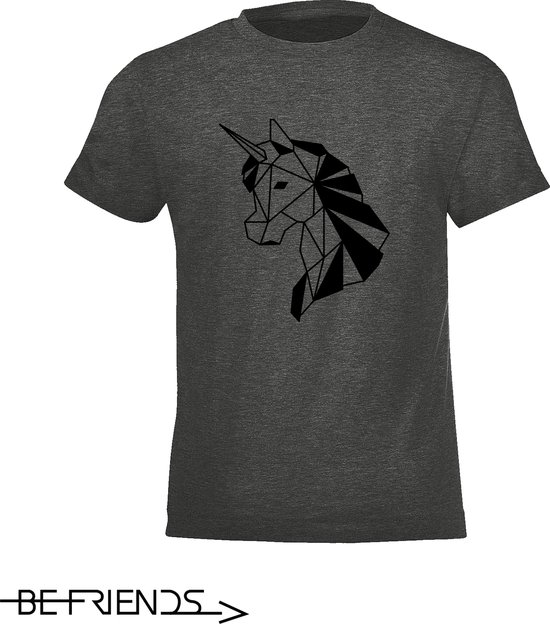 Be Friends T-Shirt - Unicorn - Kinderen - Grijs - Maat 8 jaar