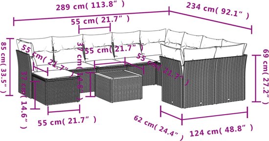vidaXL - 11-delige - Loungeset - met - kussens - poly - rattan - zwart
