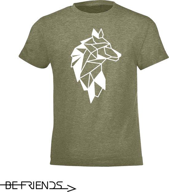 Be Friends T-Shirt - Wolf - Vrouwen - Kaki - Maat XL