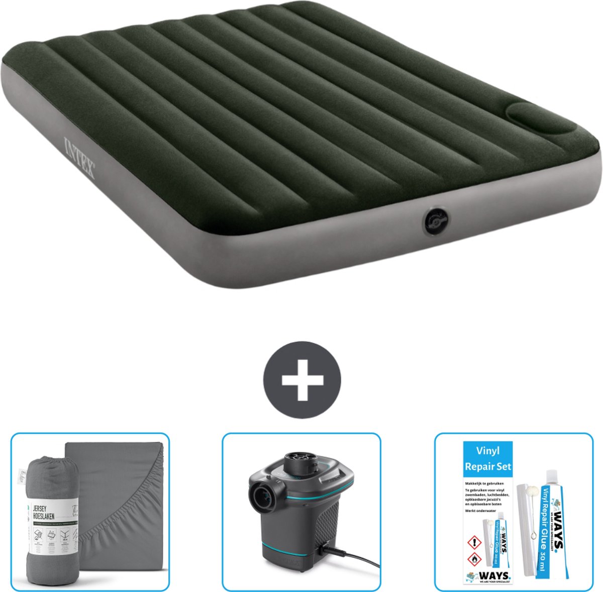 Intex Luchtbed - 2-Persoons - 152 x 203 x 25 cm - Groen - Accessoires CB12