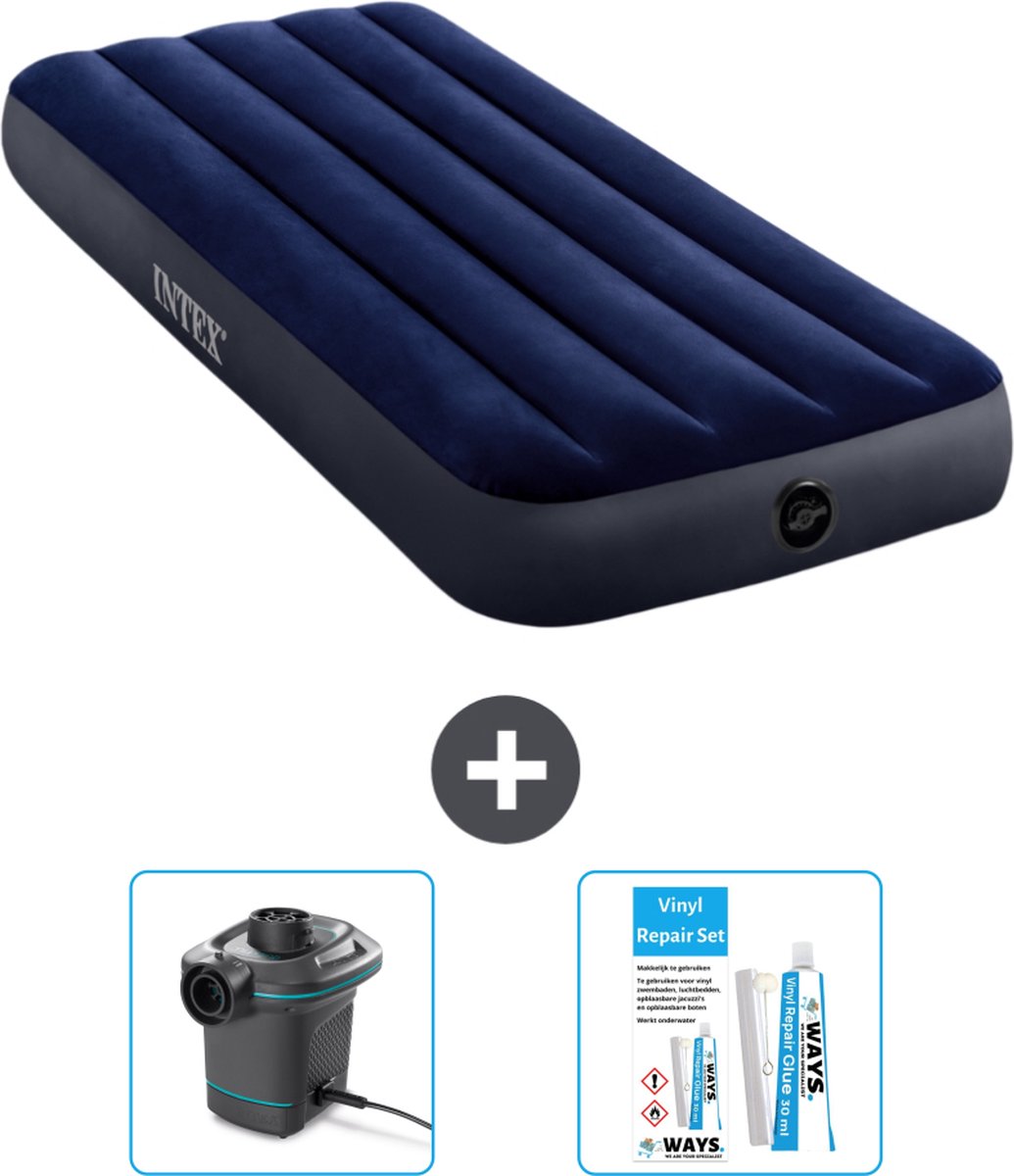 Intex Luchtbed - 1-Persoons - 76 x 191 x 25 cm - Blauw - Inclusief Pomp en Reparatieset