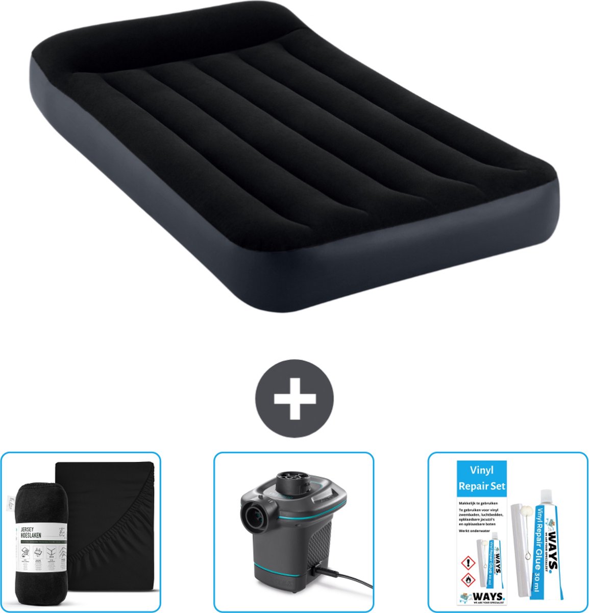 Intex Luchtbed - 1-Persoons - 99 x 191 x 25 cm - Donkerblauw - Inclusief Accessoires CB8