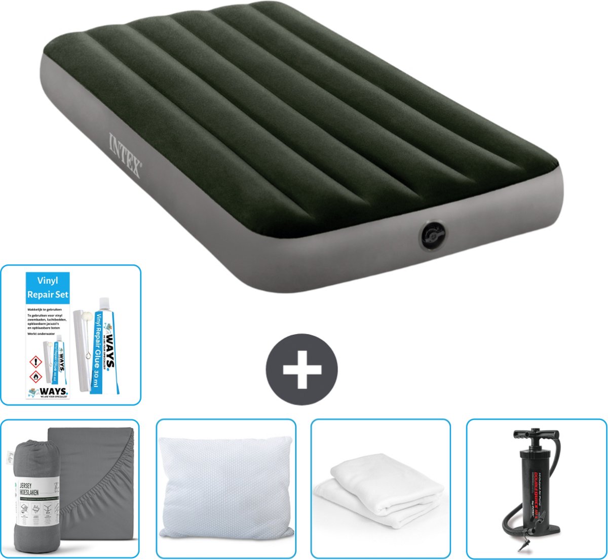 Intex Luchtbed - 1-Persoons - 99 x 191 x 25 cm - Groen - Inclusief Accessoires CB9