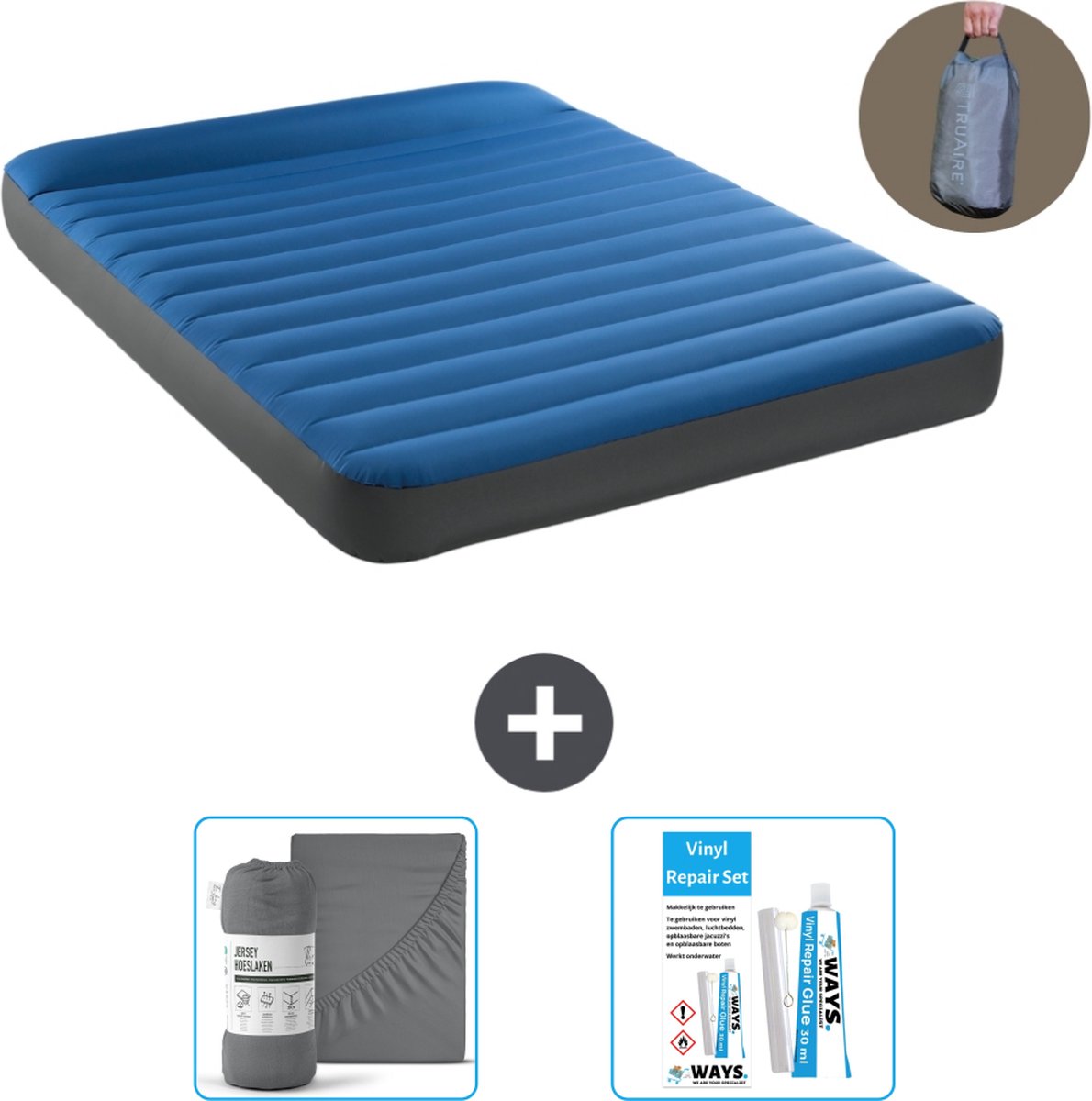 Intex Luchtbed - 2-Persoons - 152 x 203 x 22 cm - Blauw - Inclusief pomp - Hoeslaken en Reparatieset