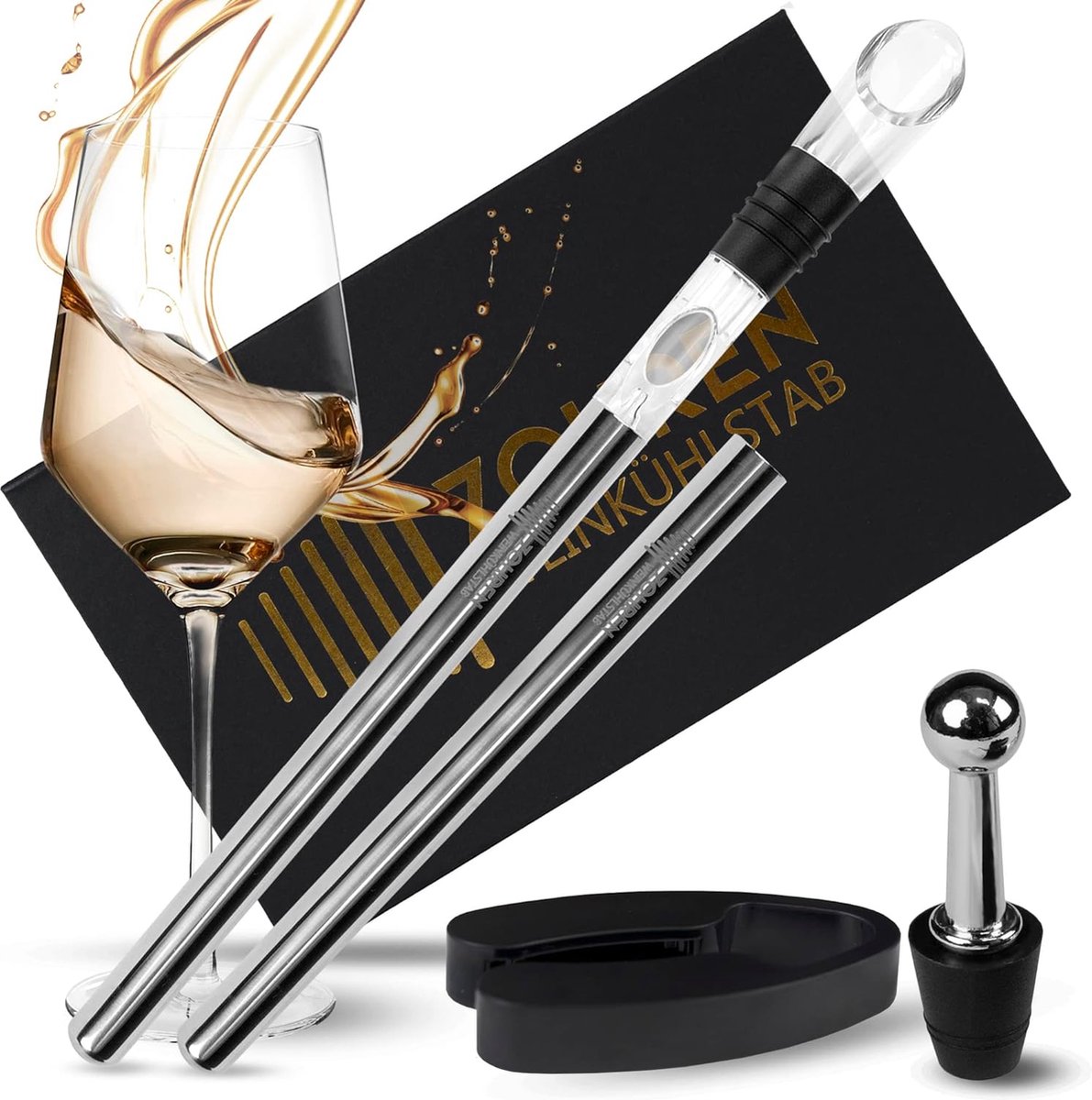 Wijnkoeler 5-in-1 wijnkoelset met twee wijnkoelstaven decanteerder foliesnijder en opbergtas flessenkoeler wijnkoelstaaf gadget cadeaus voor vrouwen en mannen