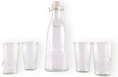 Drinkglazen Set met Schenkkan - 4 Glazen - Waterkaraf 1 Liter - Glas Sapkannen - Cadeau Set voor Water, Punch of Drink!