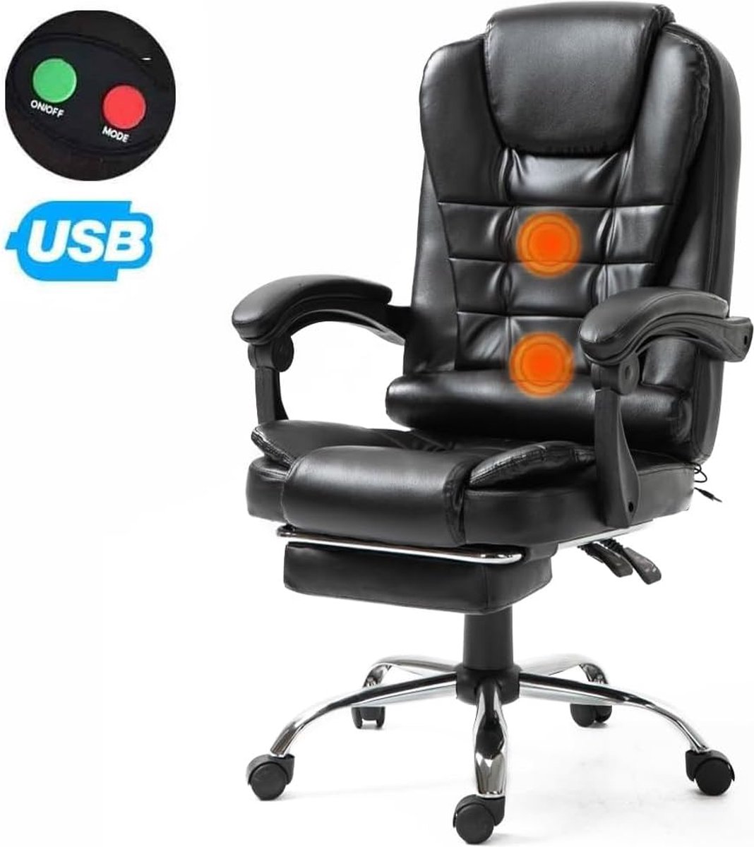 Royalty Line® Luxe Ergonomische Bureaustoel - Bureaustoelen Voor Volwassenen Met 2 Massagefunctie - USB-voeding - Gaming Stoel Verstelbare Kantoorstoel - Stoel 360 Graden Draaibaar - Zwart