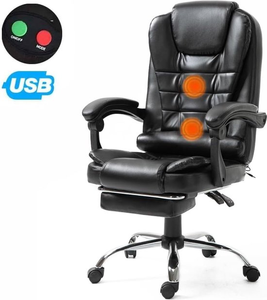 Royalty Line® Luxe Ergonomische Bureaustoel - Bureaustoelen Voor Volwassenen Met 2 Massagefunctie - USB-voeding - Gaming Stoel Verstelbare Kantoorstoel - Stoel 360 Graden Draaibaar - Zwart