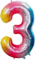 LUQ - Cijfer Ballonnen - Cijfer Ballon 3 Jaar Regenboog XL Groot - Helium Verjaardag Versiering Feestversiering Folieballon