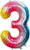 LUQ - Ballons Chiffrés - Ballon Chiffré 3 Ans - Couleur Arc-en-Ciel - XL Groot - Ballon à Hélium - Décoration Anniversaire