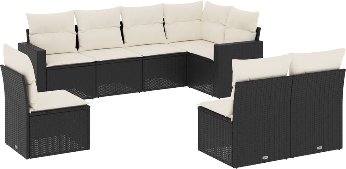 vidaXL 8-delige - Loungeset - met - kussens - poly - rattan - zwart