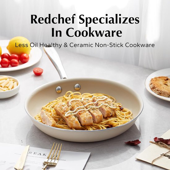 Redchef Gemstone aluminium II-serie keramische koekenpan 28 cm - witte buitenkant en bruine binnenkant | Koekenpannen