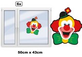 6x Raamsticker Fun clown 50cm x 43cm - Carnaval thema feest festival party feest decoratie versiering