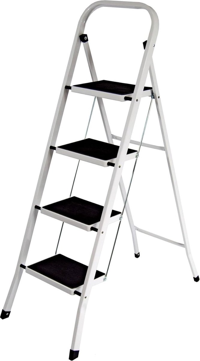 4-staps ladder, Heavy Duty staal, opvouwbaar, draagbaar met antislipmat