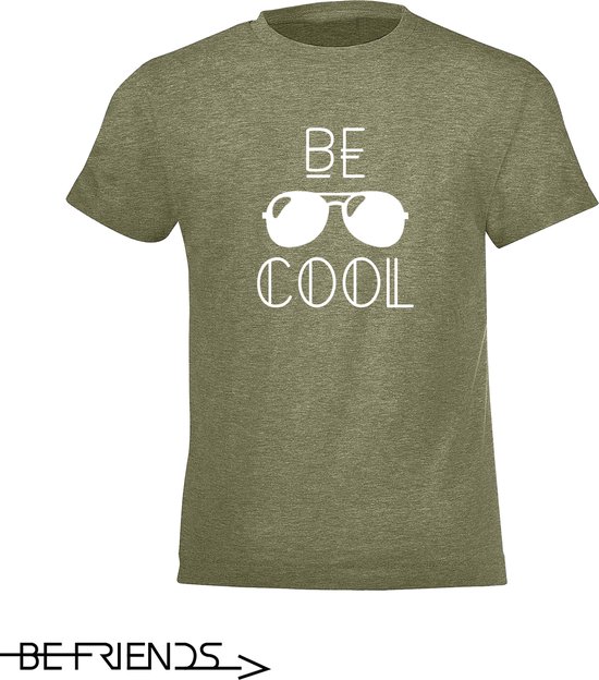 Be Friends T-Shirt - Be Cool - Kinderen - Kaki groen - Maat 1-2 jaar