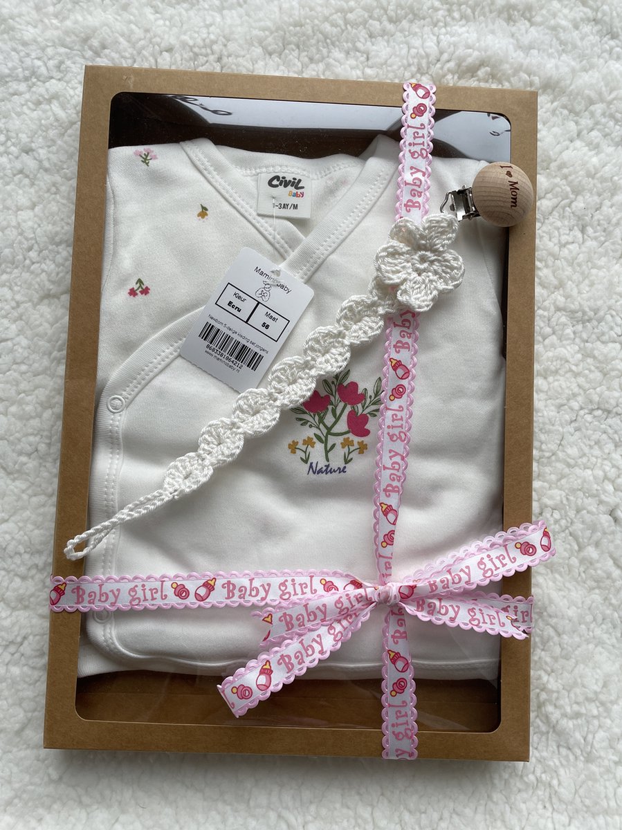 Nature - Baby 5-delige Newborn kledingset meisjes - Fopspeenkoord cadeau - Newborn set - Babykleding - Babyshower cadeau - Kraamcadeau - Civil