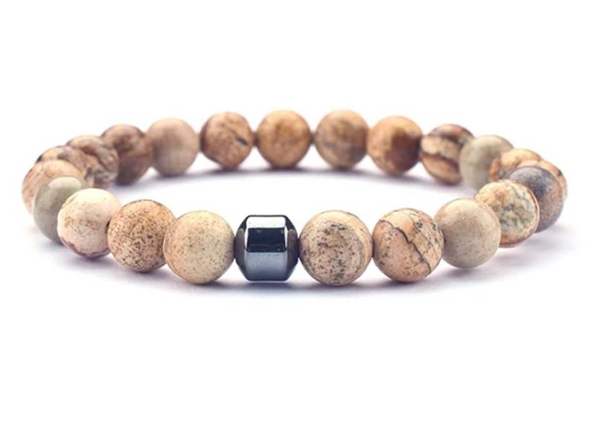 TVR-Wares® | Premium Kralen Armband 8mm | Sand Brown | maat M | 19cm