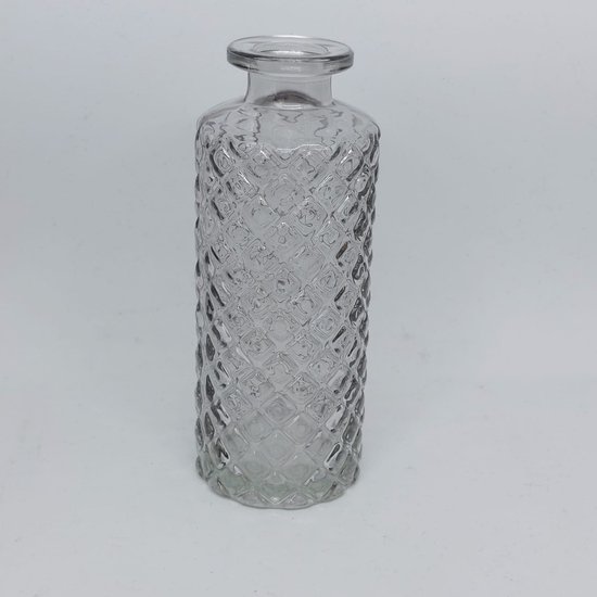 Sierlijk Vaasje Ruit - 13.5 cm x Ø 5.5 cm - Glas - Grijs - Woondecoratie - Vazen