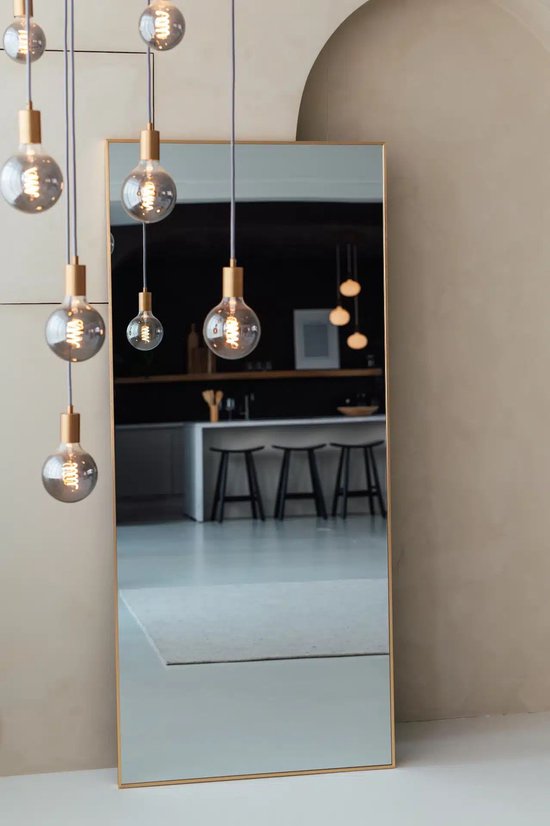 Nordic Style® Wandspiegel 180x80cm | Zacht Goud | Scandinavische Spiegels | Vierkant | Pas spiegel | Staande spiegel | Kleedkamer spiegel