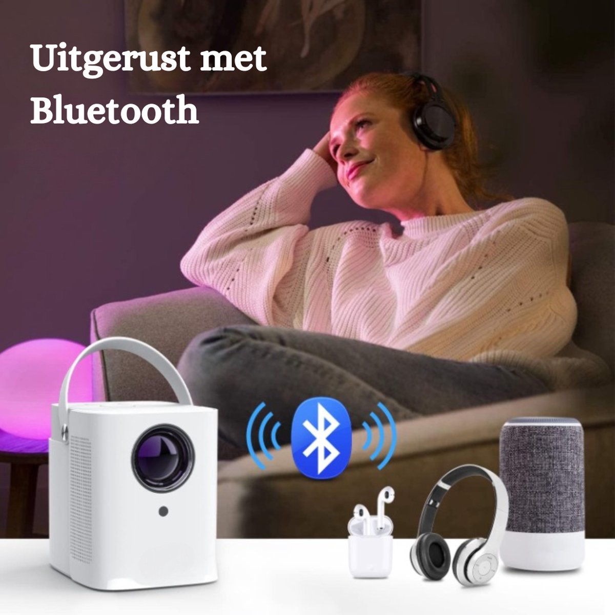Automatische keystone]Mini-projector WiFi6 Bluetooth met Android-app, 210° draaibare draagbare projector 4K 1080P ondersteund, videoprojector, compatibel met tv-stick, smartphone