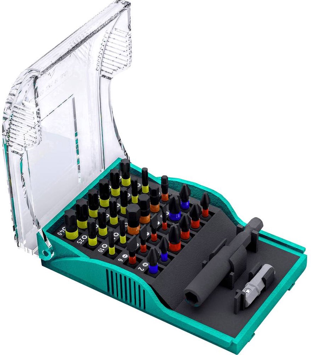 Heller Tools 29347 1 Bitset 32-delig Kruiskop Phillips, Kruiskop Pozidriv, Plat, Binnen-zesrond (TX), Inbus Torsion Con