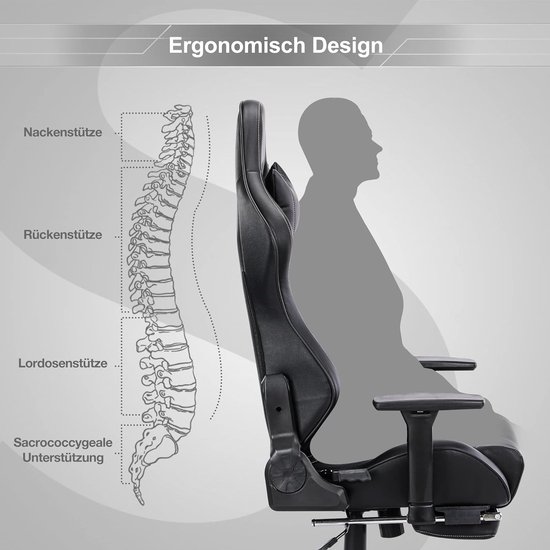 Merax Gamestoel met Massagefunctie - Ergonomisch - Gaming stoel in PU Leer - Bureaustoel - Verstelbaar - Gamestoelen - Racing - Gaming Chair - Zwart - Merax
