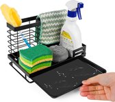 spoelbakorganizer, keuken en badkamer roestvrijstalen gebruiksvoorwerpmand met afdruiprek, sponsborstel zeepbakje houder (zwart)