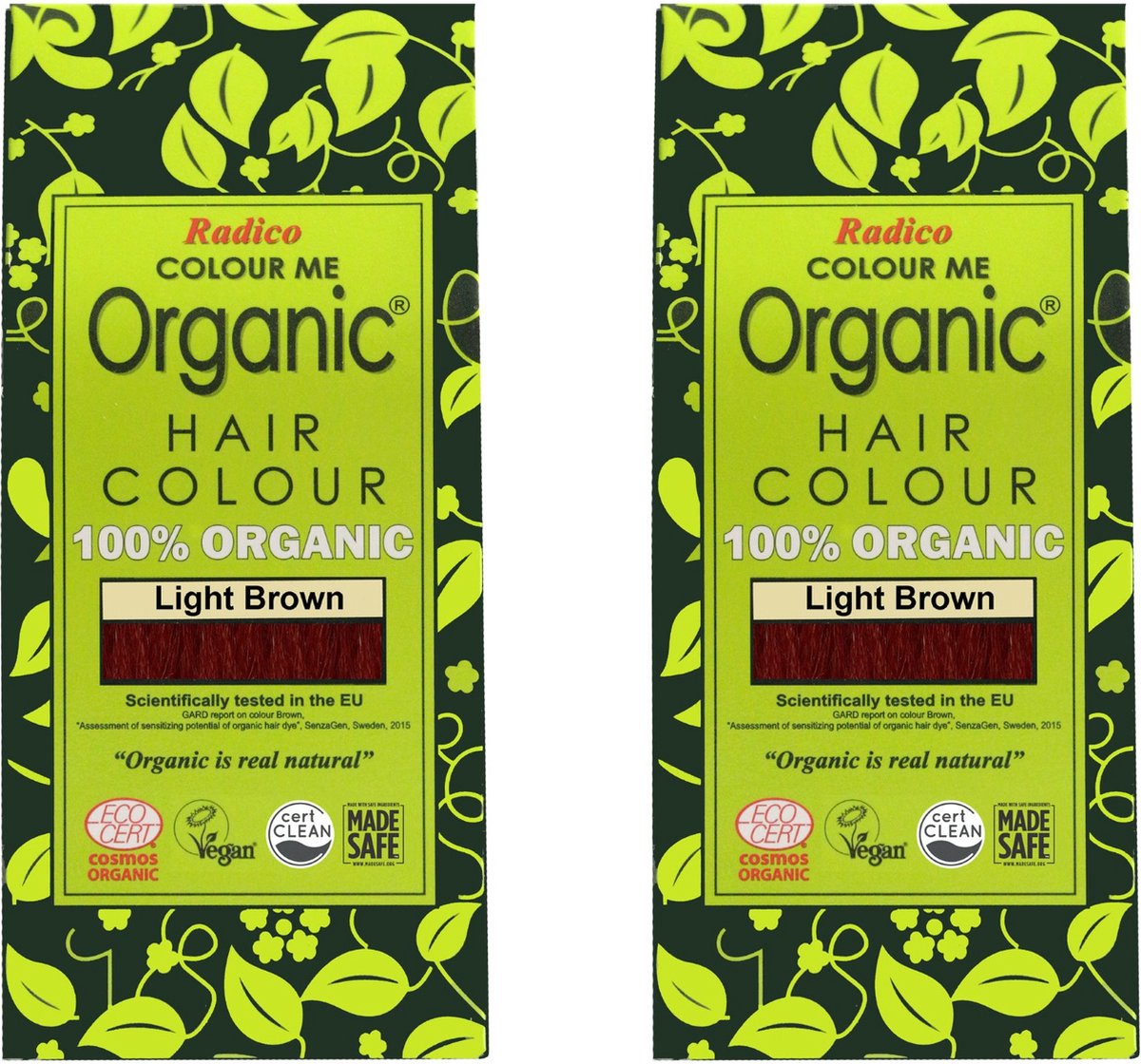 2 x Radico COLOUR ME ORGANIC Light Brown / Lichtbruin 100% Natuurlijke BIO ORGANIC 9-Kruiden Henna Haarverf Zonder Ammoniak PPD PTD met ECOCERT, HALAL, VEGAN Set 2 200g