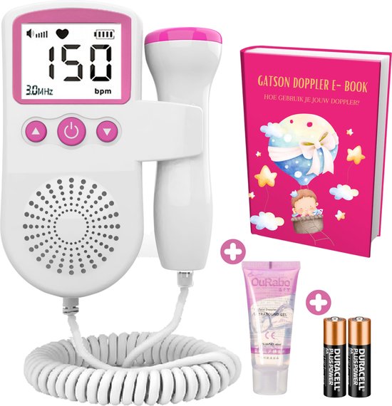 Gatson Doppler - Doppler baby - Moniteur cardiaque Bébé - Avec gel Doppler et piles - Rose