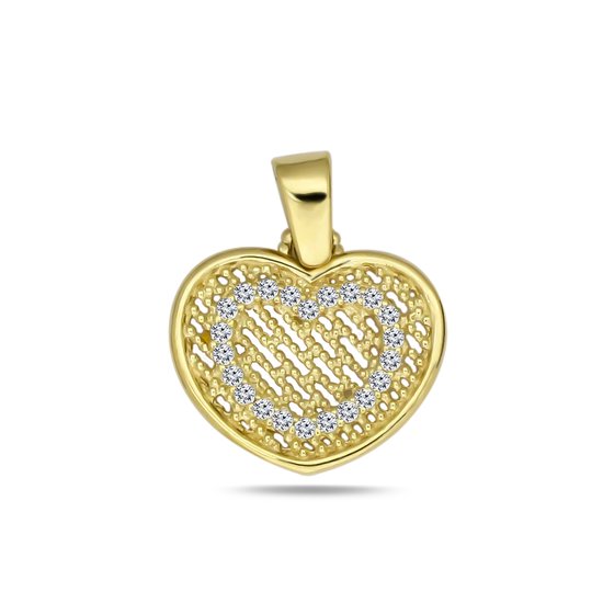 Juwelier Zwartevalk 14 karaat gouden hart hanger met zirkonia - 14.296