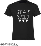 Be Friends T-Shirt - Stay wild - Kinderen - Zwart - Maat 6 jaar