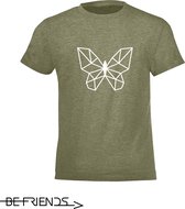 Be Friends T-Shirt - Vlinder - Kinderen - Kaki - Maat 2 jaar