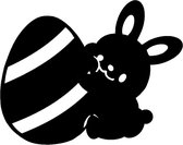 Little1gifts - Raamsticker Pasen - Konijn knuffelend met ei - klein - zwart