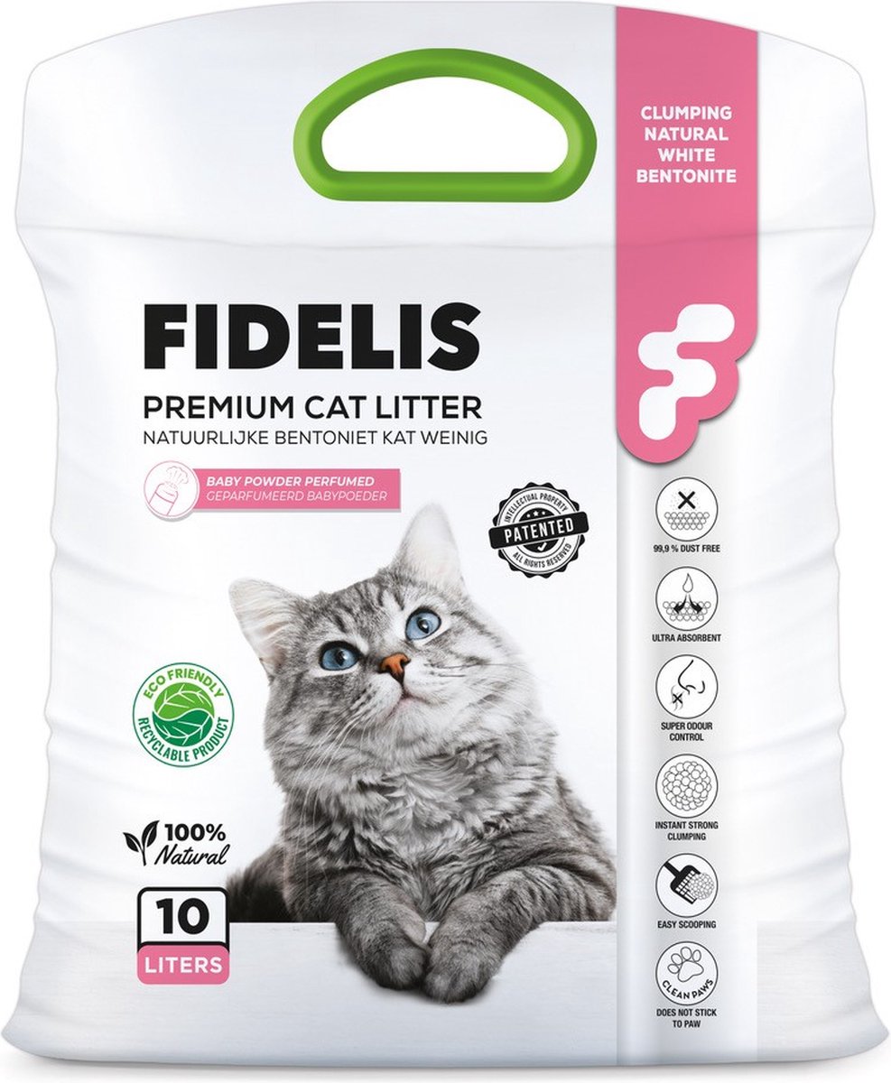 Fidelis Premium Kattenbakvulling 10lt - Klontvormend - Babypoeder Geur