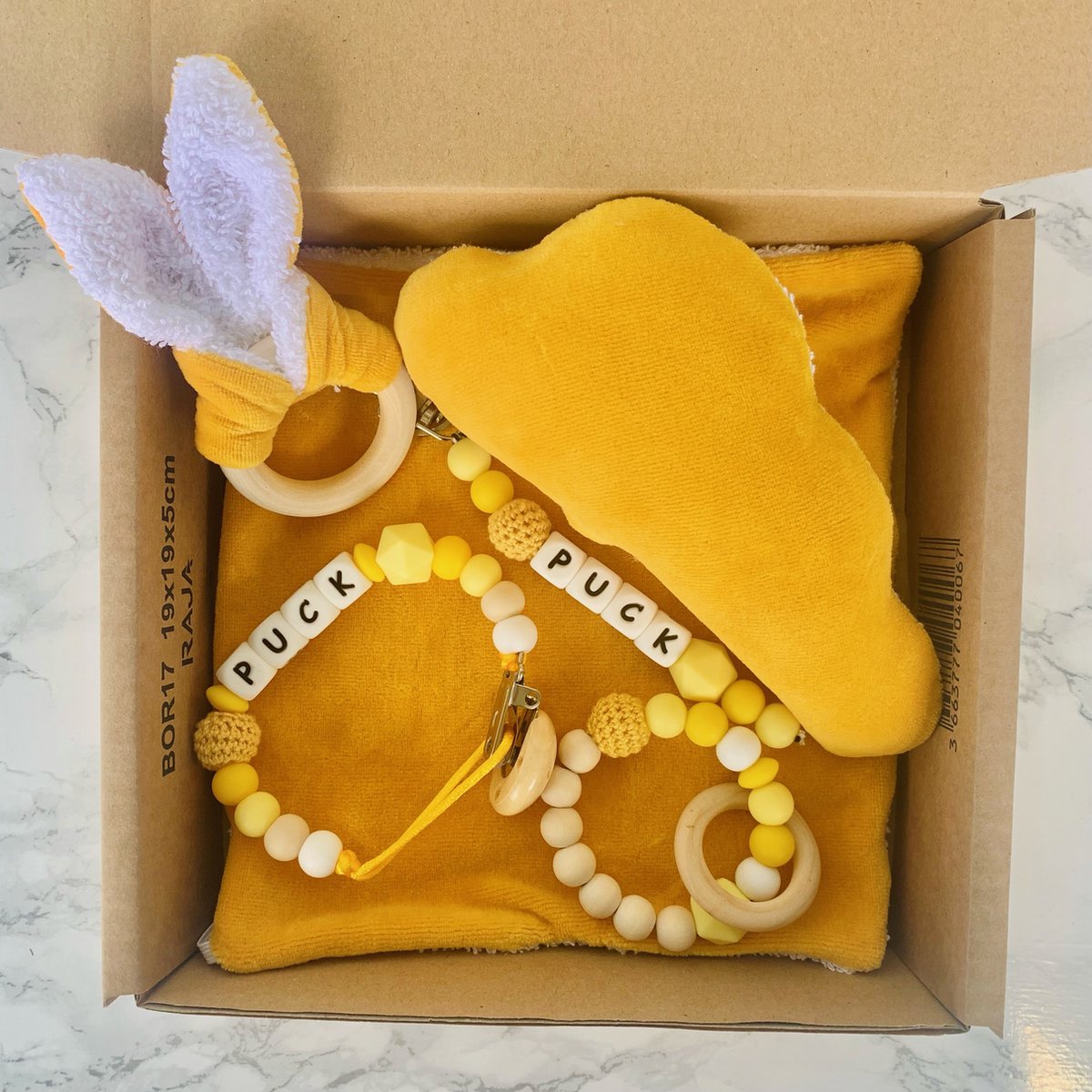 Goedkoopste Giftset babypakket - geel- gepersonaliseerd - verschillende maten